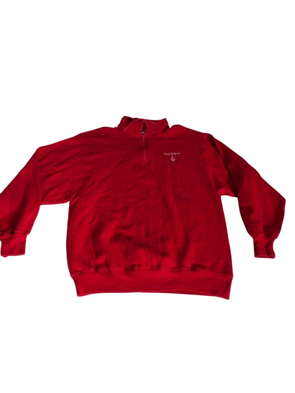 Vintage Jerzees Red Half Zip Pullover Sweatshirt Men Size XL 46 Sandpiper Logo